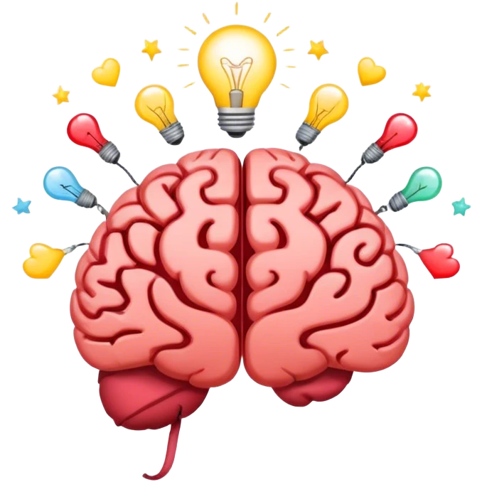 A **human brain** with a **hairnet-like filter (the RAS) covering it**, with some **negative thoughts bouncing off while positive thoughts (hearts, lightbulbs, and opportunity symbols) pass through**. This represents **how you can reprogram your filter to prioritize what serves you**. emoji