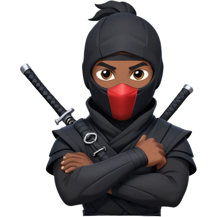 clash-of-clans-aesthetic_-cinematic-mysterious-male-ninja-portrait-emoji, rendered in a flat, vector-style with minimal shading and bold, simplified shapes, his arm is stretched out  with a head slightly turned revealing intense, focused eyes. the ninja has his arm out and perched on top of his forearm is  a black crow emoji