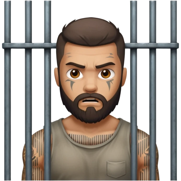 angry tattooed bearded boy male prisoner with prison cell bg emoji