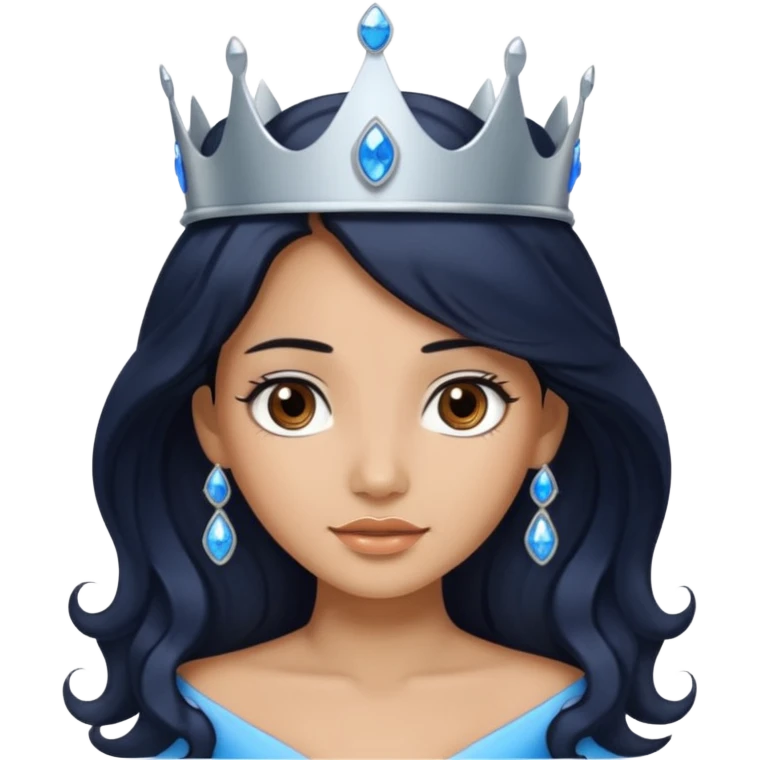 Por favor hazme el emoji de la princesa pero con piel canela con el pelo negro y ondulado y largo, los ojos marrones y la corona plateada con jollas azules emoji