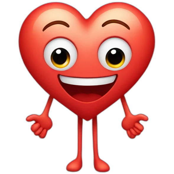 Heart-shaped face with arms and legs coming out of it emoji