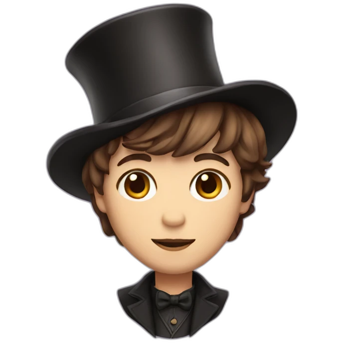 magician with side bangs, short and brown hair with magician hat emoji