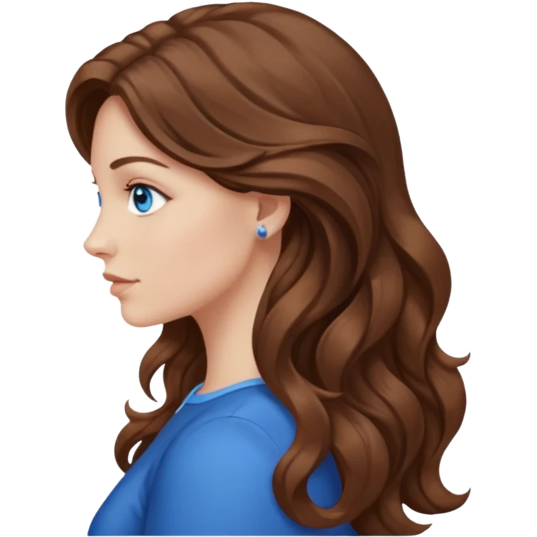 A white woman in profile with long, wavy brown hair emoji