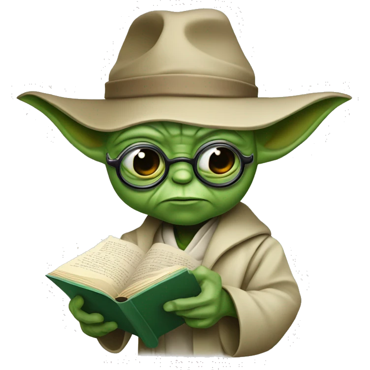 Master Yoda with a Detective magnifying glass and a book  emoji