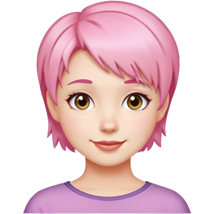 girl with short pink hair, happy face emoji