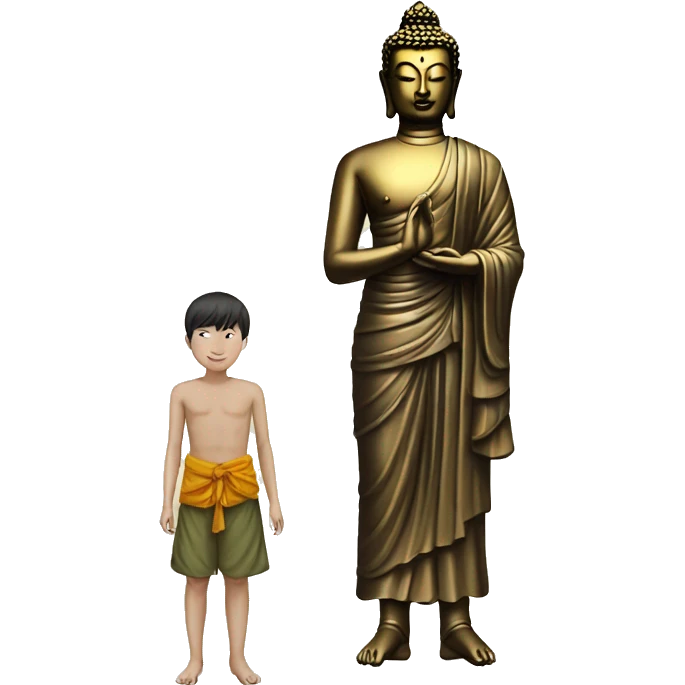 Lord Buddha stand with boy emoji