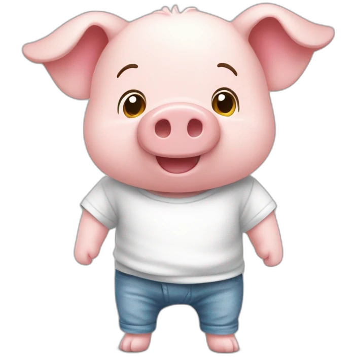 Un cochon doudou avec un t-shirt blanc et pas de pantalon emoji