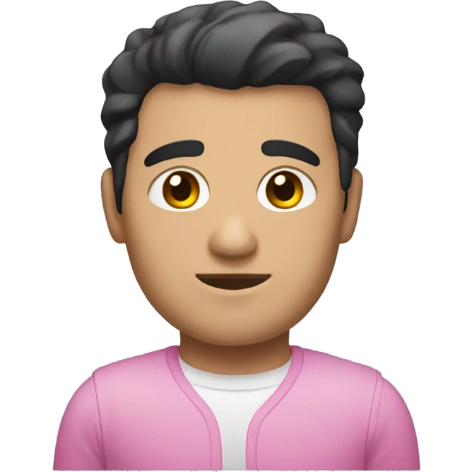 Black-haired builder, black eyes, no beard, square face, white skin, t-shirt pink.  emoji
