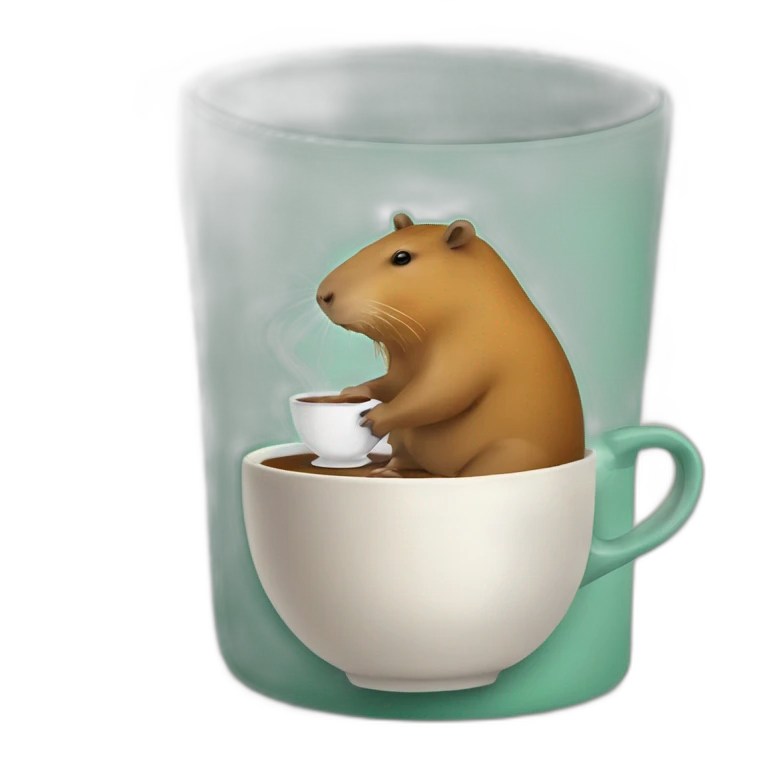 Capybara with bowler holding tea cup emoji