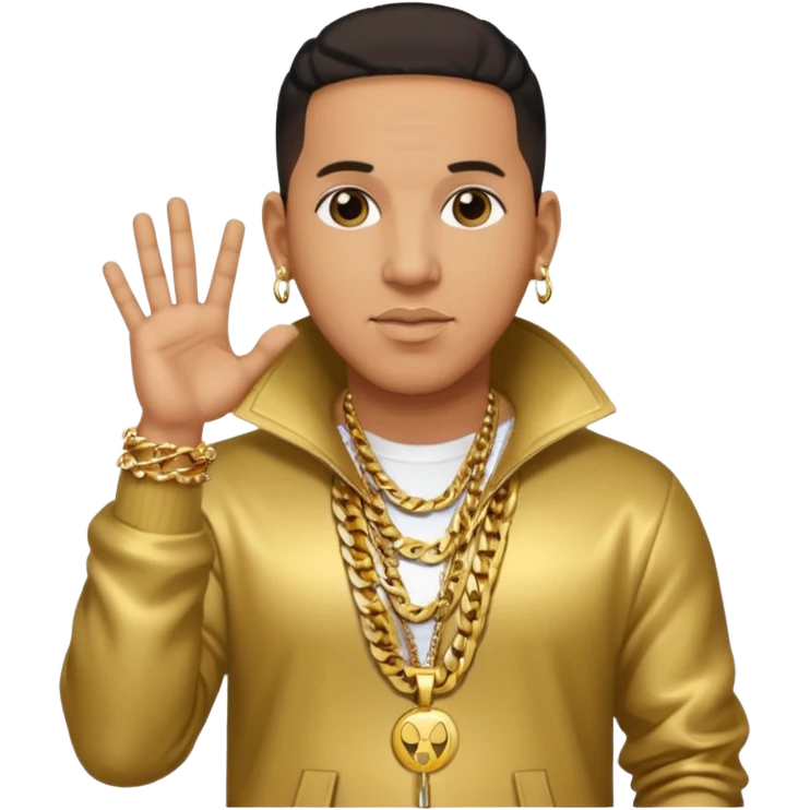 Daddy Yankee with dark brown hair, gold outfit l emoji