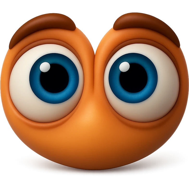 Create an eyes emoji that looks like the eyes in the reference images. Large, expressive, blue irises, 3D emoji style, no face, just the eyes, looking up. emoji