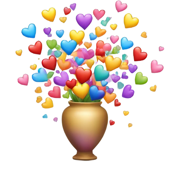 A vase with colorful hearts flying out of it emoji