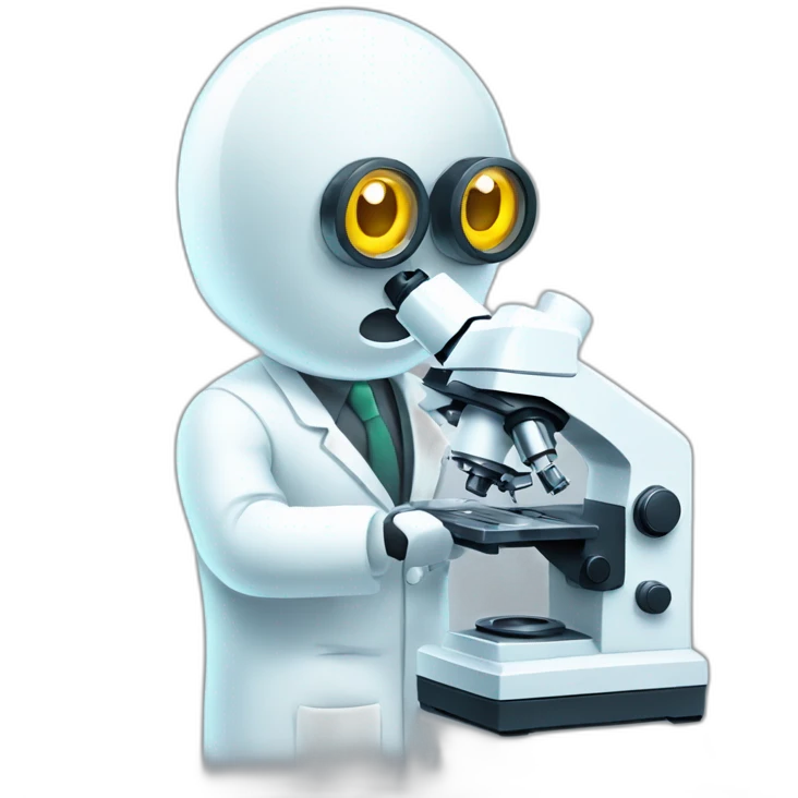  bot in white coat looking through microscope emoji