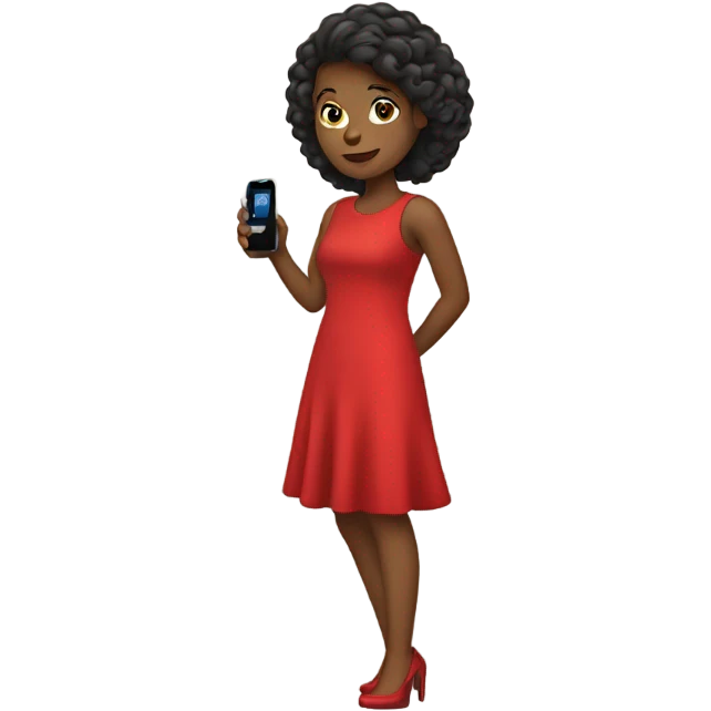 a girl in a red dress holding a cell phone emoji