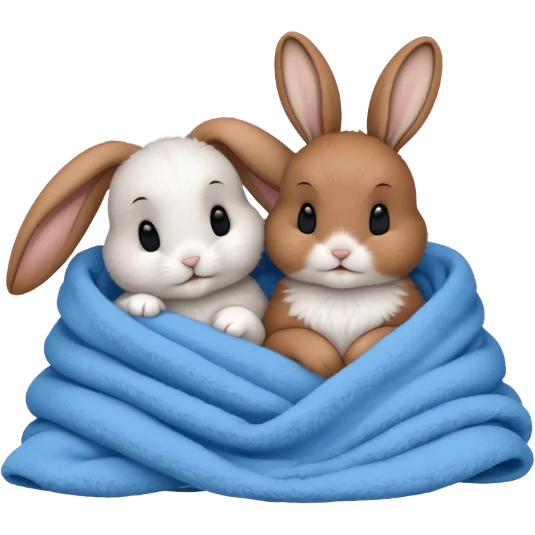  Two bunny's brown & white, in a blue blanket cuddling together emoji