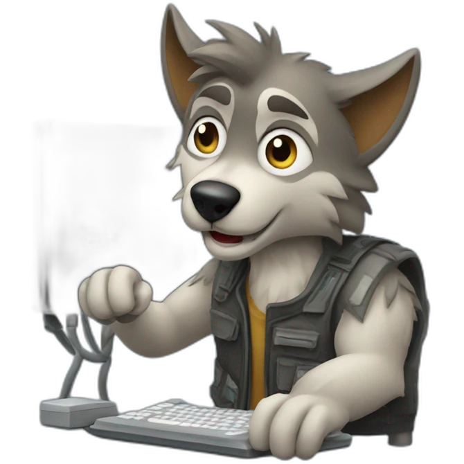 wolf playing video games on pc emoji