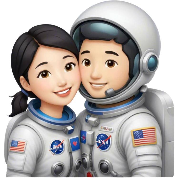 Asian astronaut couple kissing  emoji