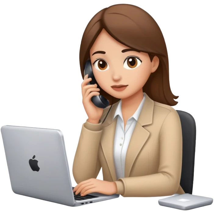 busy girl with a lot of phone calls and work, computer emoji