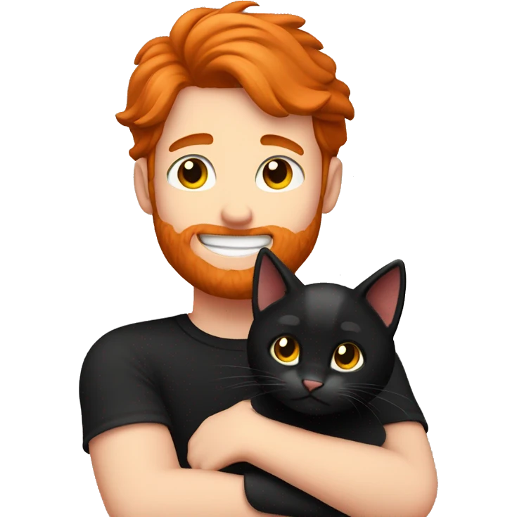 red haired guy hugs black cat emoji