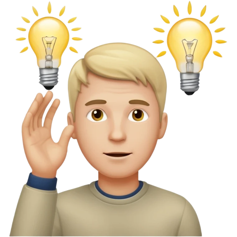 white man with light bulb over head, came up with idea emoji