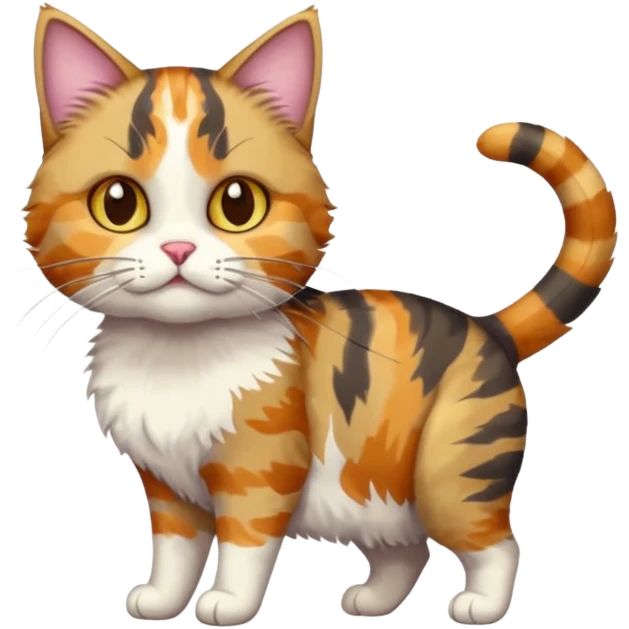 full body colourful light patched calico tabby cat with hazel eyes playing emoji