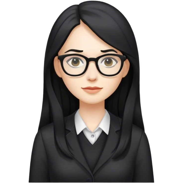 pale female teacher with long black hair, wearing glasses and black clothing emoji