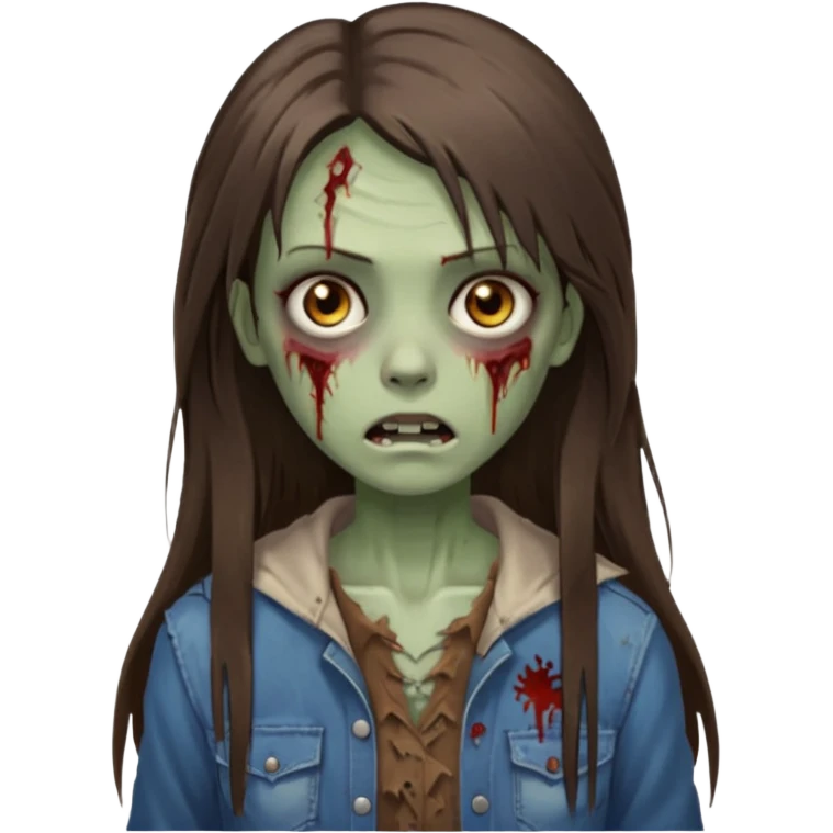 a zumbi girl with long brunette straight hair and light brown eyes emoji