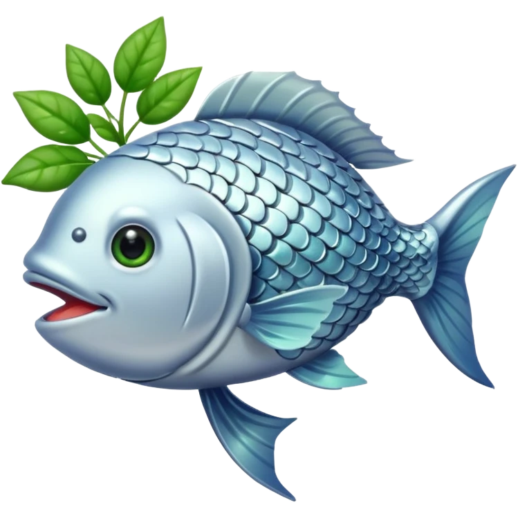 A fish holding a plant with its mouth emoji