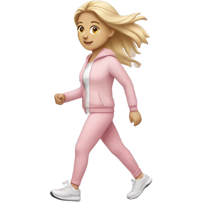 white girl  in light pink sport clothes walking emoji