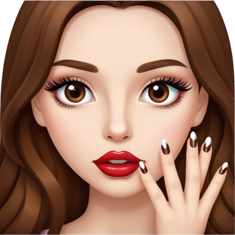 Girl with long eye lashes and big lips with brown long hair with nails emoji