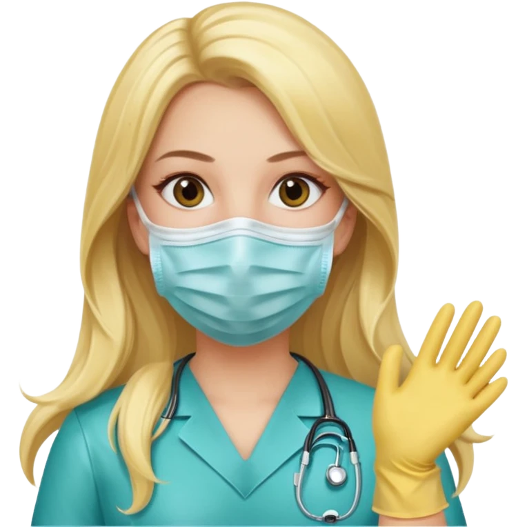 medica rubia con pelo largo, con mascarilla y guantes emoji