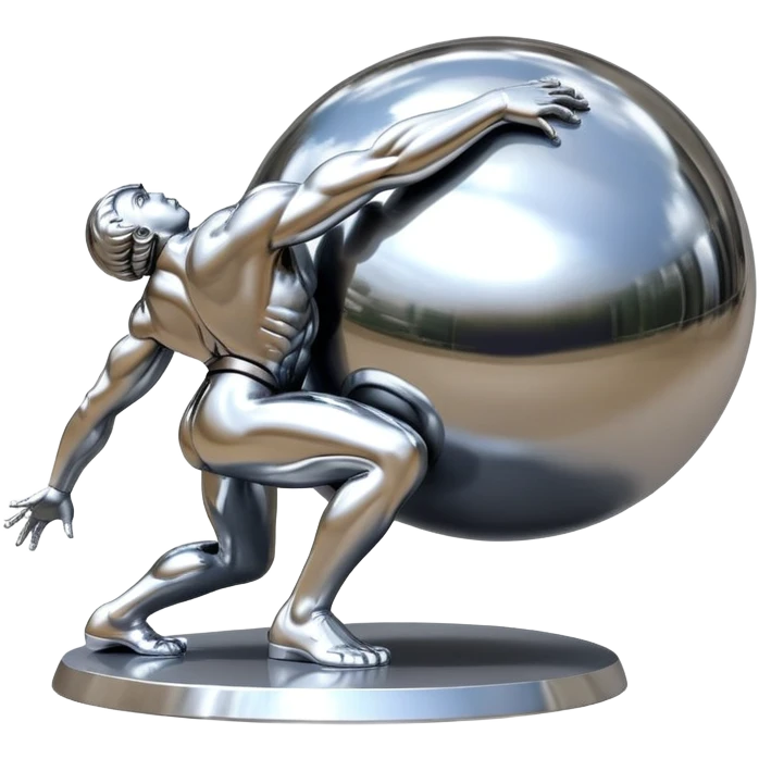 sorayama Sisyphus pushing up big sphere on his back sculpture emoji