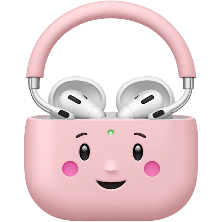 Create a pink happy circle emoji who listens to music on AirPods Max make them always this style 🥹 emoji