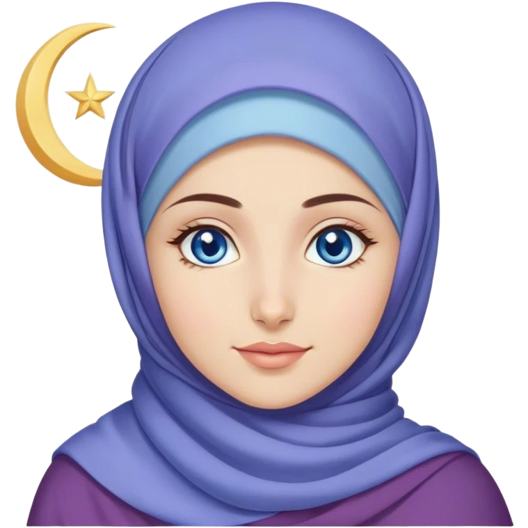 Turkish beautiful finish Konya girl blue eyes with lila color and ramadan moon hijab  emoji
