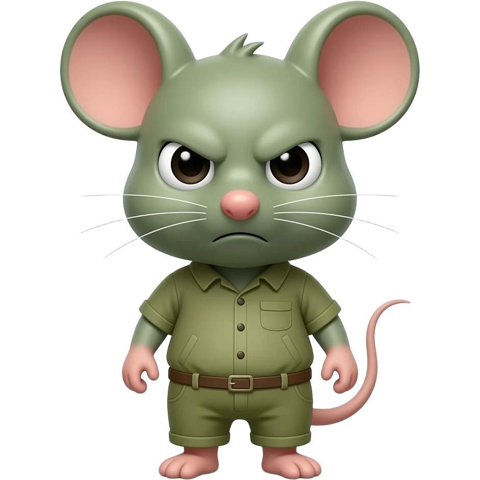 A little green mouse shaped like a little human, dressed all in khaki green, looking at us with a very disgusted expression. emoji