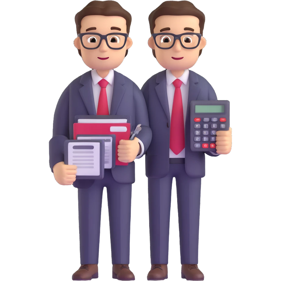 male accountant reviewing financial documents with calculator emoji