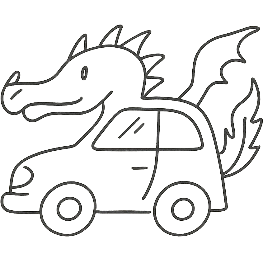 hand-drawn outlined icon of a car inspired by a dragon emoji