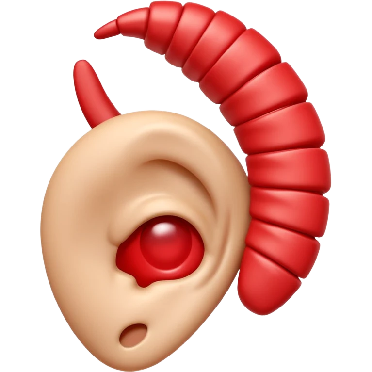 3D iPhone style emoji of a human ear with a “no sound” or “muted” symbol, realistic ear texture, red crossed line over sound waves, isolated on white background, soft shadows, high detail, playful and cute. emoji