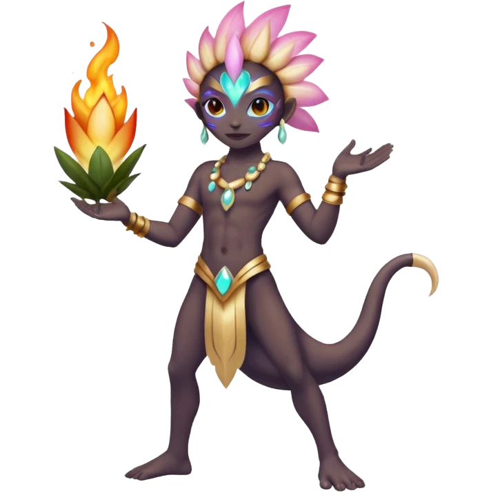 Abstract elemental gloomy dusky dark pastel pale bright light shiny exotic tropical La Creatura Fakémon full body emoji