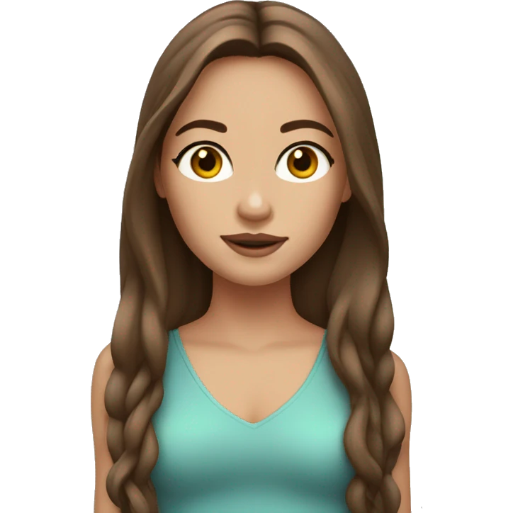 A model with long brown hair, fair skin and brown eyes emoji
