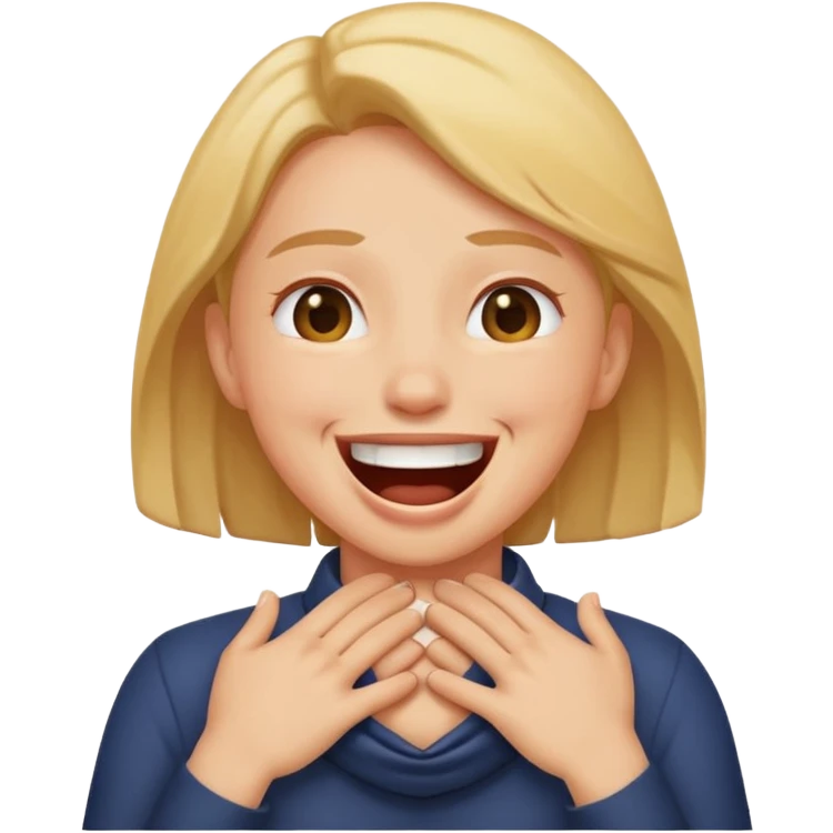 A person laughing with their hands around neck chocking emoji