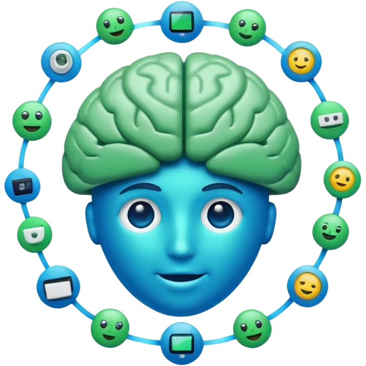 A smart home AI system emoji with a brain and connected devices, futuristic design emoji