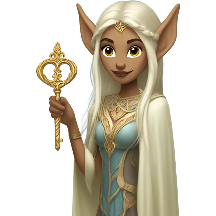 an elf woman login holding a big key emoji