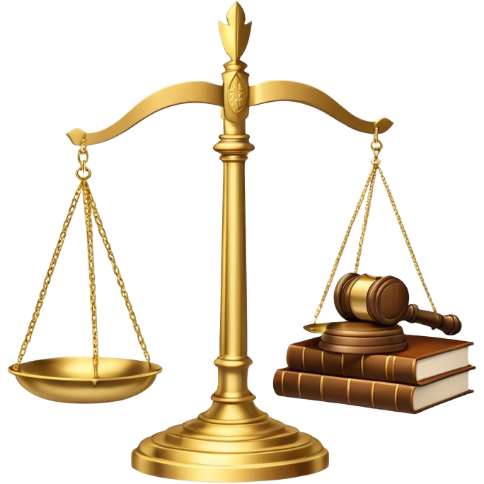An icon featuring a gavel, scales of justice, and legal books, symbolizing law. The design includes a courthouse building in the background, representing the legal system and justice. Transparent background highlights the authority and structure of the law. emoji