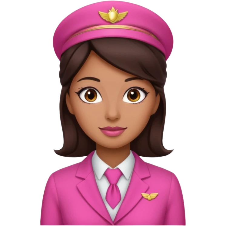 Flight attendant with pink outfit tan skin dark brown hair pretty makeup emoji