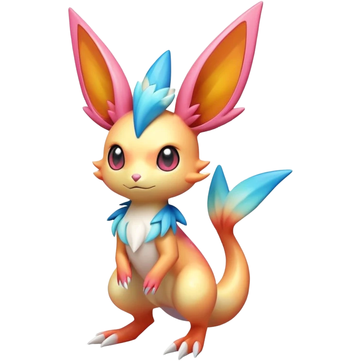Colorful Shiny Exotic Victini-Salandit-Aurorus-Sylveon-Fakémon-hybrid-creature (full body)  emoji
