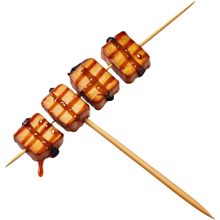 Cinematic Realistic Satay Dish Emoji, depicted as skewered, marinated meat grilled to perfection rendered with rich, smoky textures and dynamic, appetizing lighting. emoji