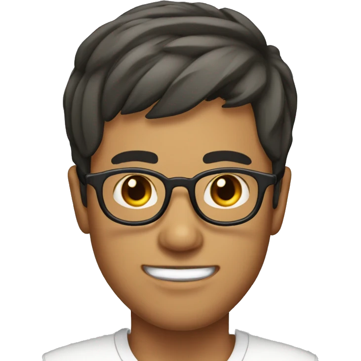 male, olive skin, short korean mid part hair, round glasses, trimmed beard emoji