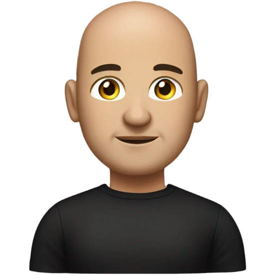 A slightly overweight middle-aged Italian man with olive-toned skin with bald hair and no facial hair. He is wearing a sleek black smart shirt, casually unbuttoned at the top. emoji