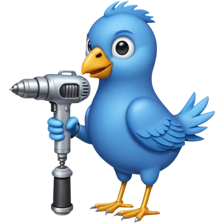 A blue Twitter bird holding a large drill emoji